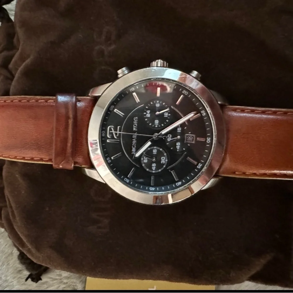 Michael Kors Silver and Brown Chronograph Watch